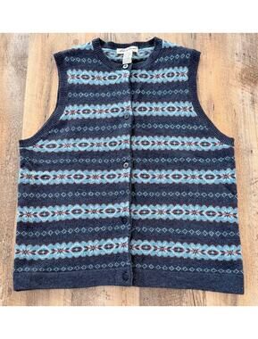 Vintage Eddie Bauer Lambswool Fair Isle Sweater Vest Women’s LG 90s Wool Knit